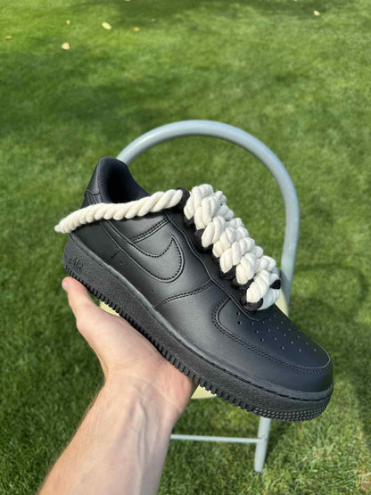 Rope Lace Beige Nike Air Force 1 "Tripple Black"
