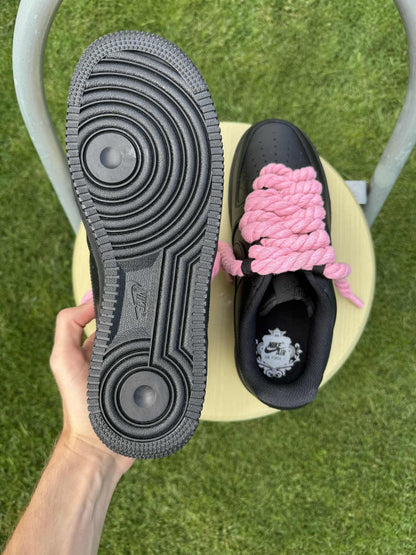 Rope Lace Pink Nike Air Force 1 "Tripple Black"