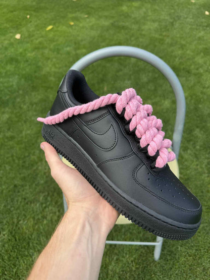 Rope Lace Pink Nike Air Force 1 "Tripple Black"