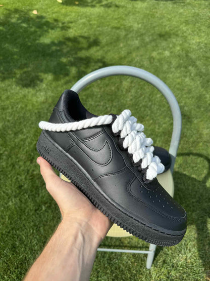 Rope Lace White Nike Air Force 1 "Tripple Black"